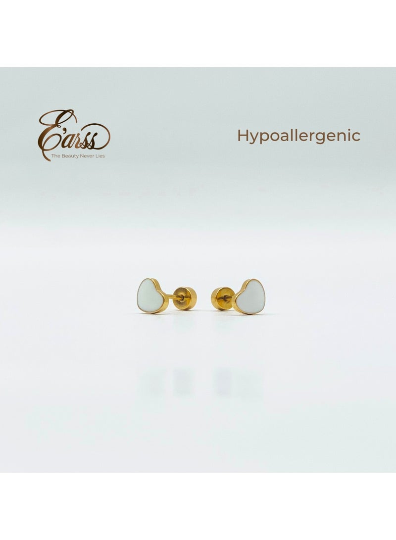 ايرس أقراط على شكل قلب أبيض للأطفال، مطلية بالذهب - Image 4