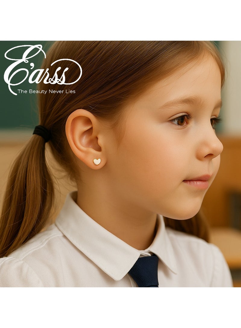 ايرس أقراط على شكل قلب أبيض للأطفال، مطلية بالذهب - Image 3