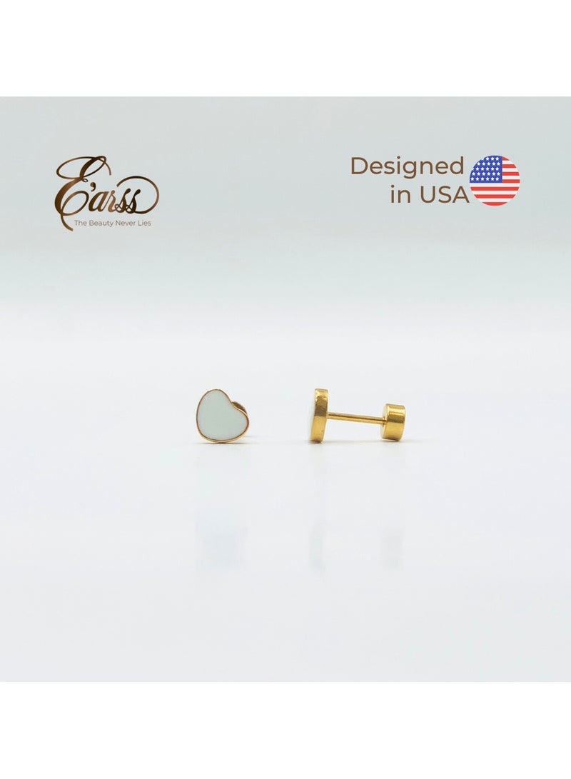 ايرس أقراط على شكل قلب أبيض للأطفال، مطلية بالذهب - Image 2