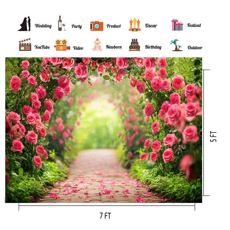 CHAIYA 7x5ft Valentine's Day Backdrop Romantic Red Rose Spring Photography Backdrop Floral Wall Background Girls Women Birthday Wedding Bridal Shower Party Decorations Banner CY374 - Image 5
