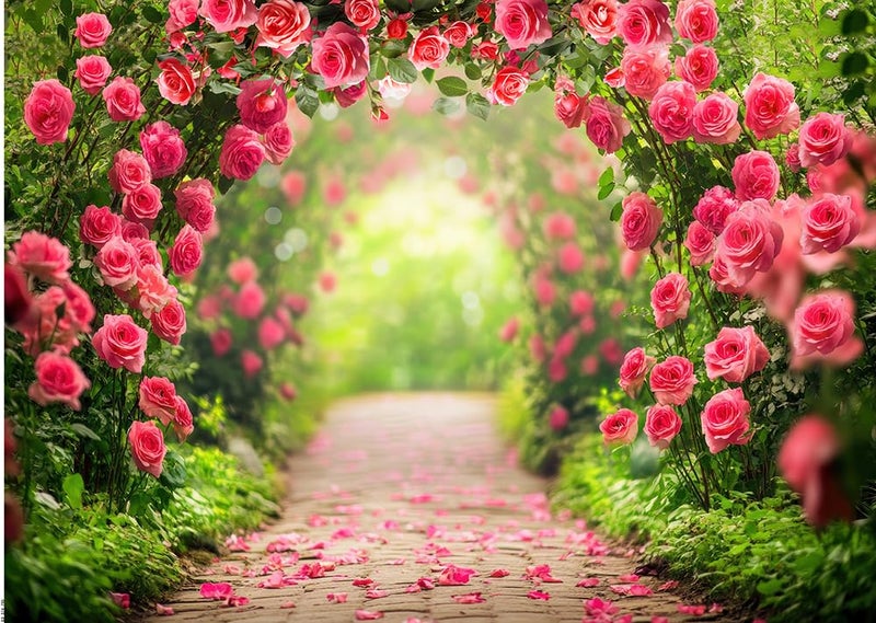 CHAIYA 7x5ft Valentine's Day Backdrop Romantic Red Rose Spring Photography Backdrop Floral Wall Background Girls Women Birthday Wedding Bridal Shower Party Decorations Banner CY374 - Image 1