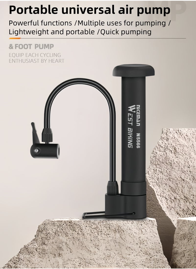 WEST BIKING - Latest Air Pump Bike pump, Bicycle Pump, Portable Bicycle Floor Pump, Aluminum Alloy Floor Bicycle Air Pump, Compact Mini Bicycle Tire Pump Suitable For All Bicycles-Black - Image 1