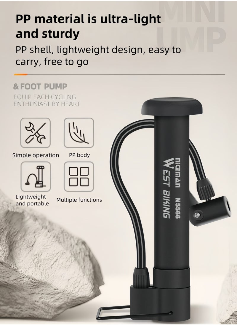 WEST BIKING - Latest Air Pump Bike pump, Bicycle Pump, Portable Bicycle Floor Pump, Aluminum Alloy Floor Bicycle Air Pump, Compact Mini Bicycle Tire Pump Suitable For All Bicycles-Black - Image 1