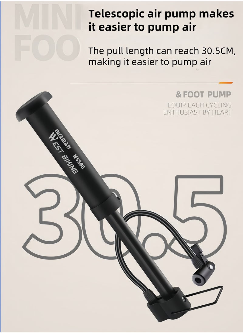 WEST BIKING - Latest Air Pump Bike pump, Bicycle Pump, Portable Bicycle Floor Pump, Aluminum Alloy Floor Bicycle Air Pump, Compact Mini Bicycle Tire Pump Suitable For All Bicycles-Black - Image 1