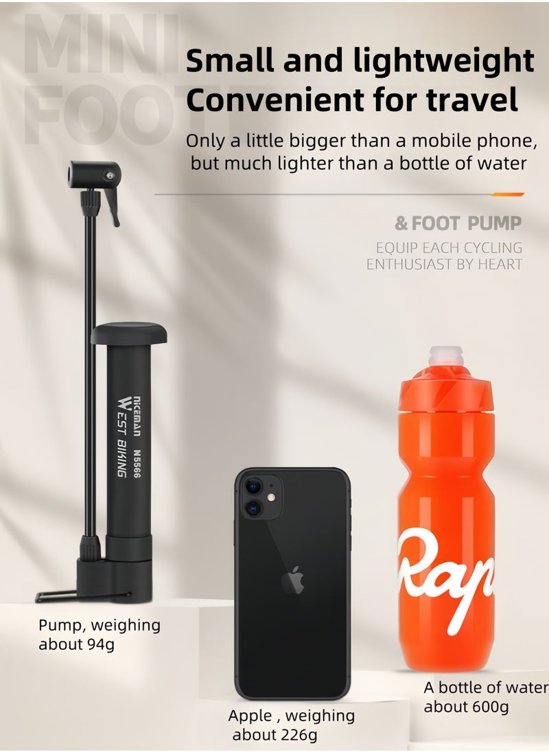 WEST BIKING - Latest Air Pump Bike pump, Bicycle Pump, Portable Bicycle Floor Pump, Aluminum Alloy Floor Bicycle Air Pump, Compact Mini Bicycle Tire Pump Suitable For All Bicycles-Black - Image 1