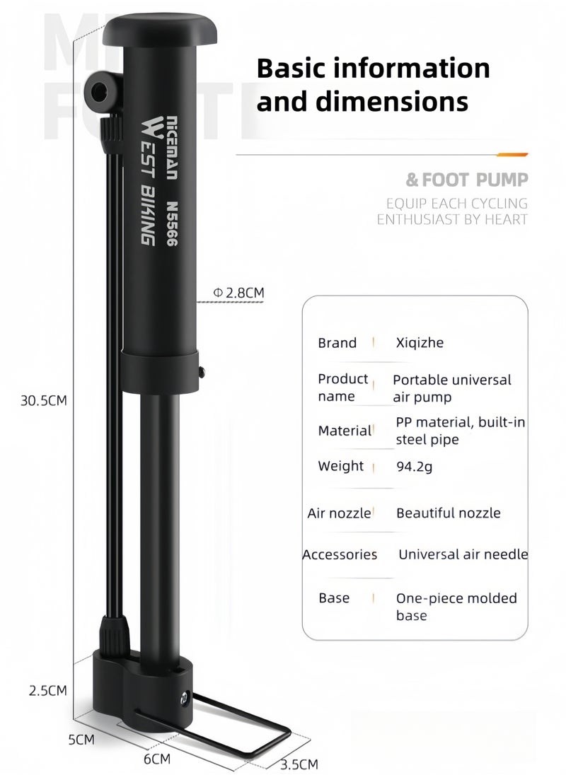 WEST BIKING - Latest Air Pump Bike pump, Bicycle Pump, Portable Bicycle Floor Pump, Aluminum Alloy Floor Bicycle Air Pump, Compact Mini Bicycle Tire Pump Suitable For All Bicycles-Black - Image 1