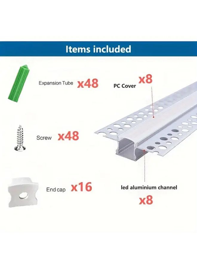 8 Pack 3.3Ft Plaster Style LED Aluminum Channel With Milky White Diffuser - Image 2