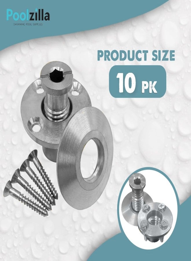 Poolzilla Pool Safety Cover Stainless Steel Anchor with Collar for Wood Decks - 10 Pack - Universal Fit - Image 2