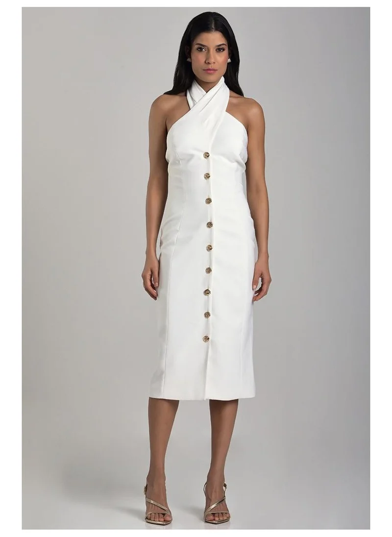 Tailored Dress with Crossed Neckline Off-White