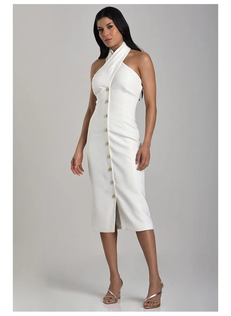 Carmen Steffens  Tailored Dress with Crossed Neckline Off-White for Women | Best Price UAE