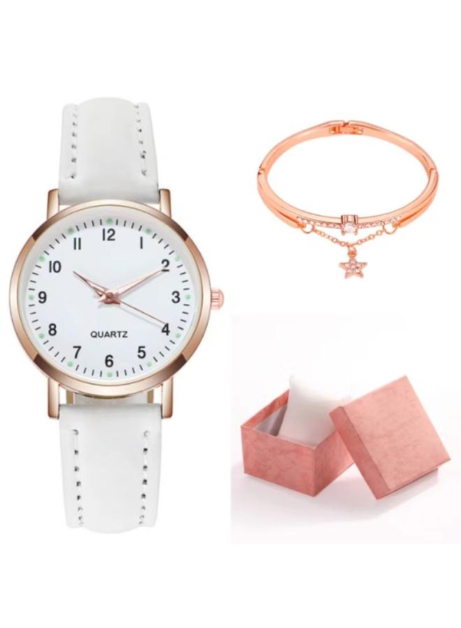 Two-piece Simple Women's Watch Digital Female Student Luminous Watch Fashion Matte Leather Casual Women's Quartz Watch