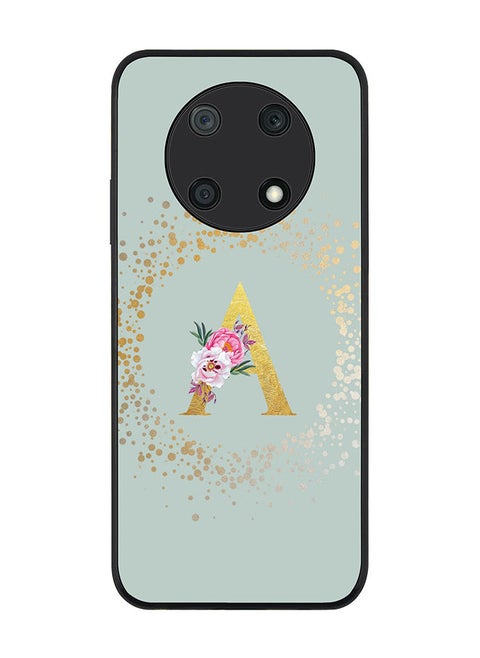 Rugged Black edge case for Huawei nova Y90 Slim fit Soft Case Flexible Rubber Edges TPU Gel Thin Cover - Custom Monogram Initial Letter Floral Pattern Alphabet - A (Light Grey)