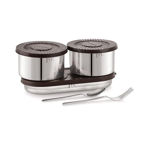 JVL Trixo Stainless Steel Lunch Box Set of 2 Double Walled Insulated Leak-Proof Containers (300ml) & Capsule Container (475ml) with Insulated Bag & Cutlery, Ideal for Office, School & Travel (Trixo-4) - Image 2