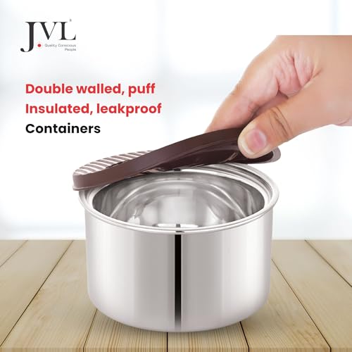 JVL Trixo Stainless Steel Lunch Box Set of 2 Double Walled Insulated Leak-Proof Containers (300ml) & Capsule Container (475ml) with Insulated Bag & Cutlery, Ideal for Office, School & Travel (Trixo-4) - Image 5