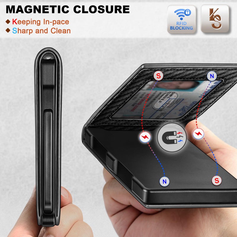 KEMISANT Men Wallet,Slim Wallet Card Case With Magnetic Billfold Flip,Pop-up Access for 12Cards RFID Blocking - Image 3