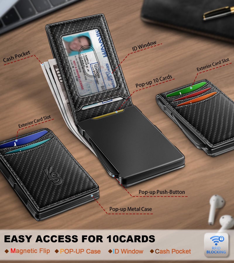 KEMISANT Men Wallet,Slim Wallet Card Case With Magnetic Billfold Flip,Pop-up Access for 12Cards RFID Blocking - Image 2