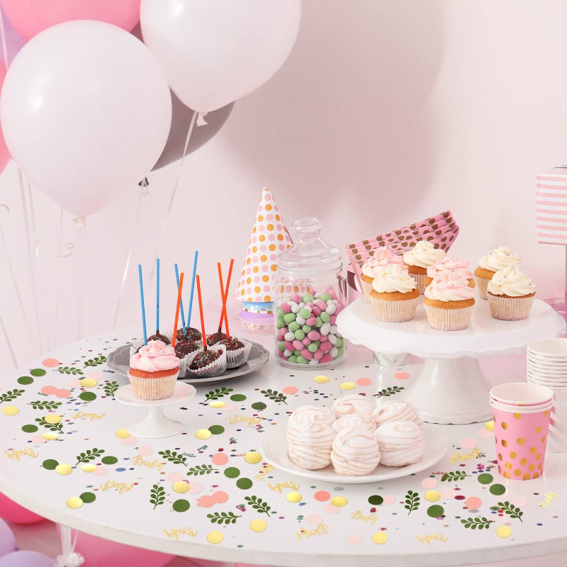 Minatee 400 Pcs Sage Olive Green Baby Shower Confetti Scatter Decorations Peach Blush Pink Table Confetti Dots with Eucalyptus and Gold Baby Scatter for Gender Reveal Decor - Image 4