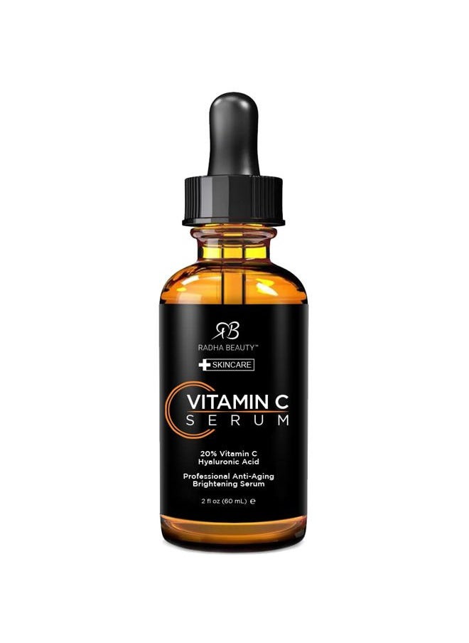 Radha beauty Natural Vitamin C Serum 2oz, Vitamin C, Vitamin E, Hyaluronic Acid and Aloe, Facial Serum for Anti-Aging Wrinkles, Dark Spots, Fine Lines  - Image 1