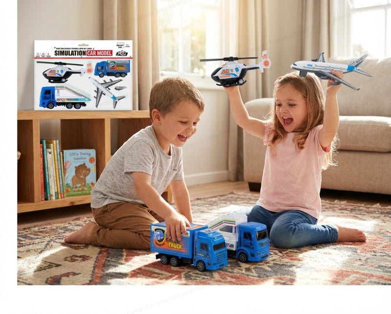 SHAKTISM Airport Playset with Toy Airplanes, Helicopter, Cargo Truck, Airport Vehicles and Accessories for Kids 3+ Years - Image 3