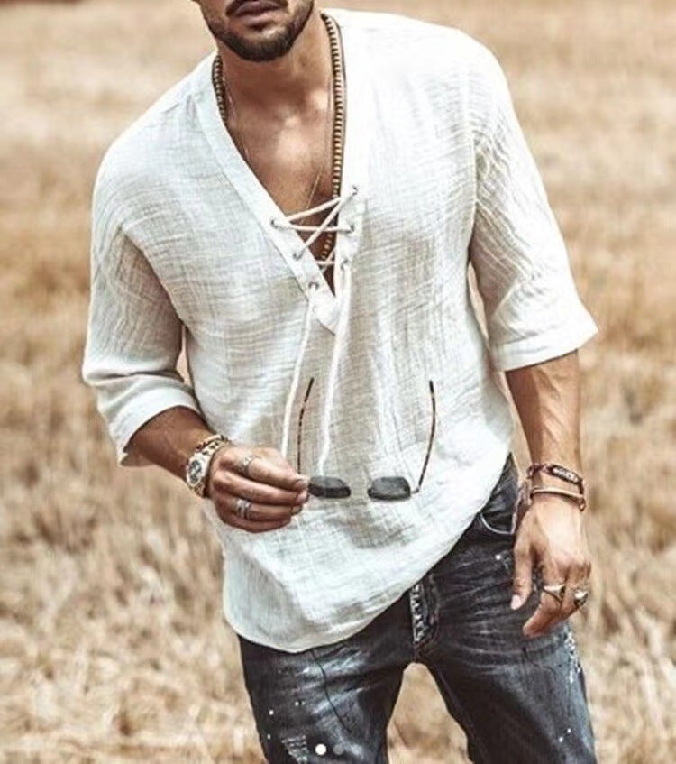 2022 New wish Explosions Men's Chest Tie Corn Mid-Sleeve T-Shirt Shirt - Image 2
