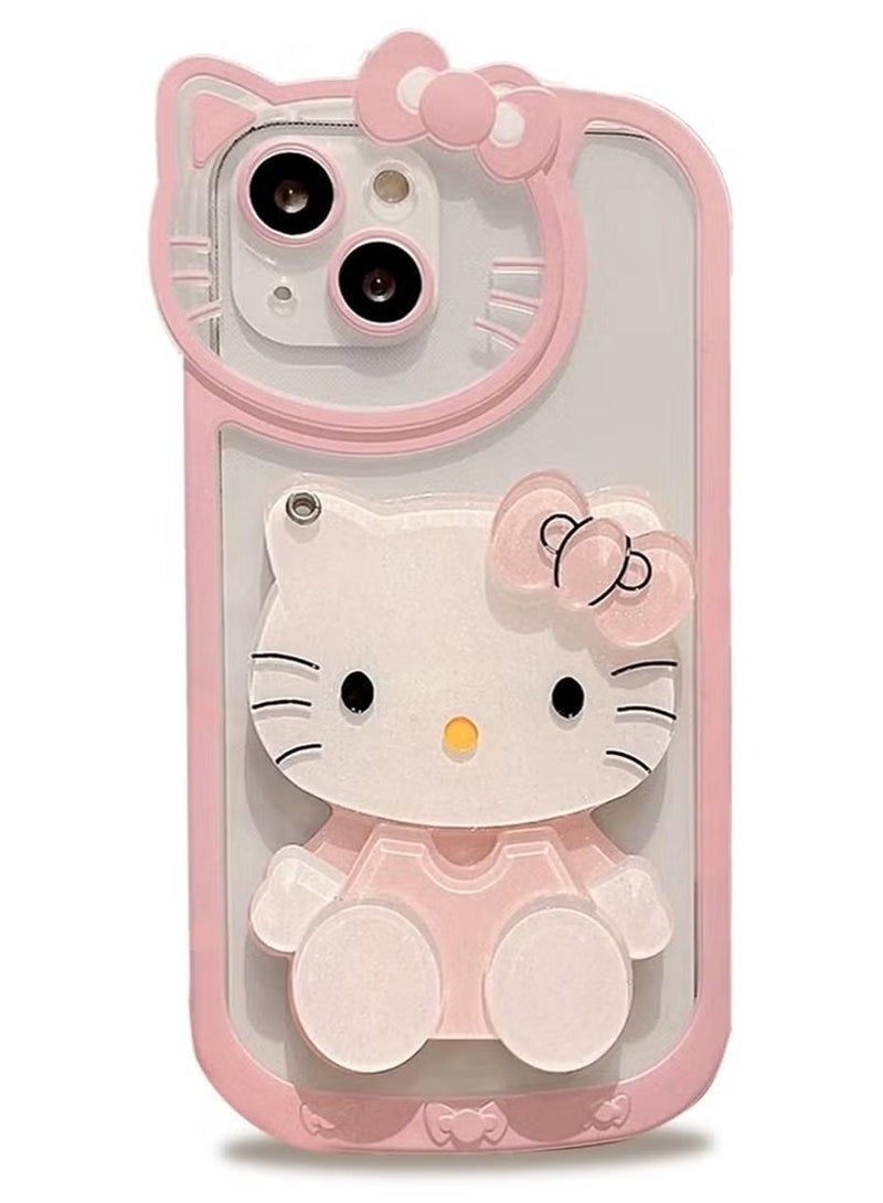 غطاء غطاء iPhone 15 Plus Cat Pattern مع واقي عدسة الكاميرا المضاد للخدش والسقوط حزام للنساء الفتيات ، غطاء حماية كامل TPU ناعم ظهر ملحق مريح للشعور باللمس - Image 1