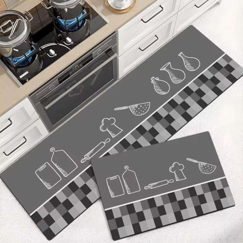 Outlay Home 2 Pcs Kitchen Mats - Waterproof Memory Foam Standing Desk Floor Mat Non Slip Rugs, Comfort Runner Rug Floor Carpets for Kitchen Home Office, Sink & Laundry(120 * 40 cm, 40 * 60 cm) (Kitchen Design) - Image 1