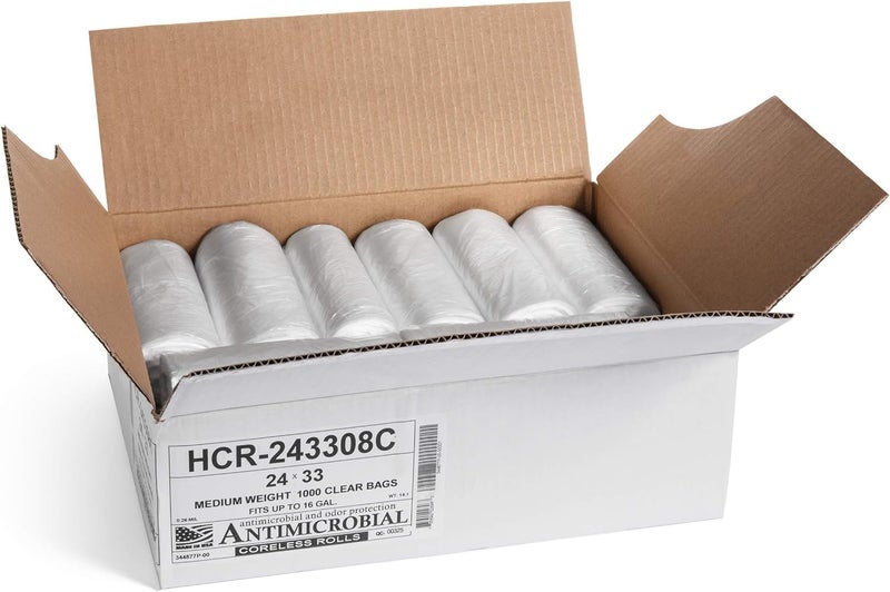 Aluf Plastics High Density Trash Bags, 16 Gallon, 1000 Count, 8 Micron (eq), 24" x 33", Clear, for Bathroom, Office, Industrial, Commercial, Janitorial, Municipal, Recycling - Image 1