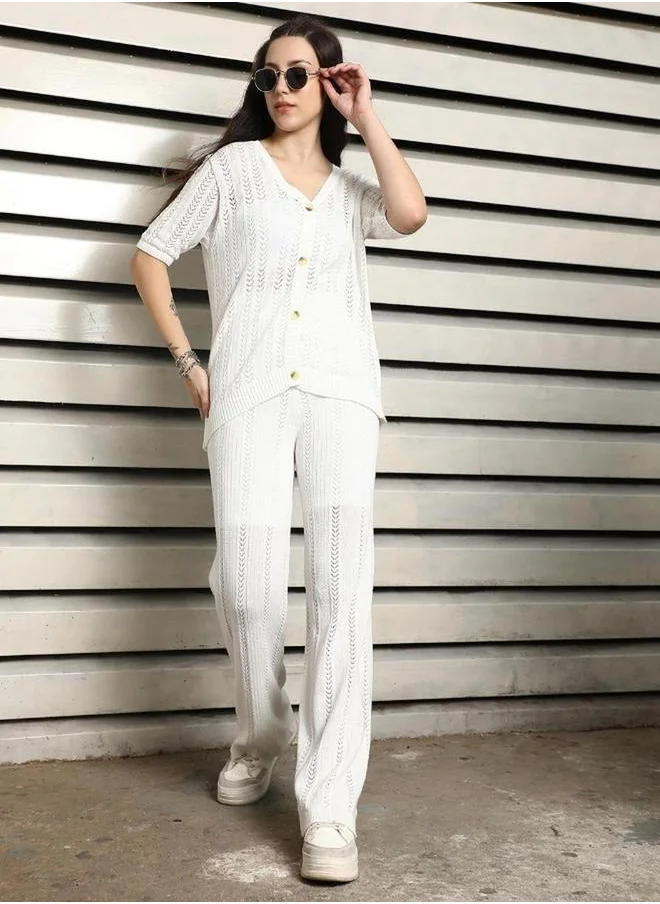 هاي ستار Knitted Short Sleeves Top and Trousers Set