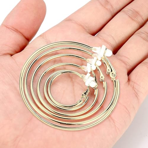 Sumind 6 Pairs Clip on Hoop Earrings Hoop Gold Earrings Non Piercing Earrings Set for Women, 6 Sizes - Image 4
