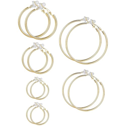 Sumind 6 Pairs Clip on Hoop Earrings Hoop Gold Earrings Non Piercing Earrings Set for Women, 6 Sizes - Image 1