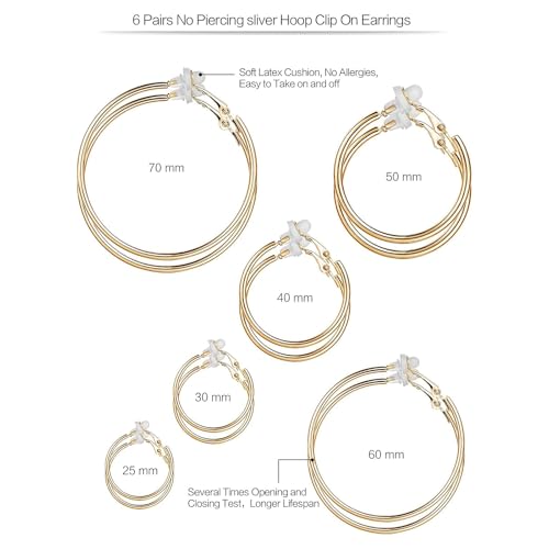 Sumind 6 Pairs Clip on Hoop Earrings Hoop Gold Earrings Non Piercing Earrings Set for Women, 6 Sizes - Image 5