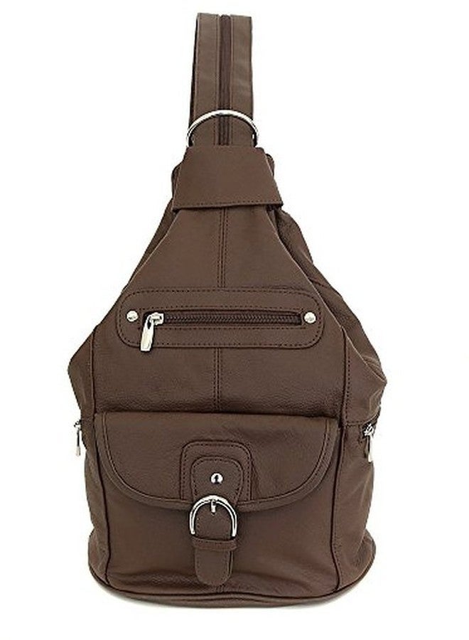 Roma Leathers حقيبة ظهر نسائية جلدية قابلة للتحويل، متوسطة الحجم، بتصميم دمعة، مزودة بسبعة جيوب، لون بني داكن - Image 3
