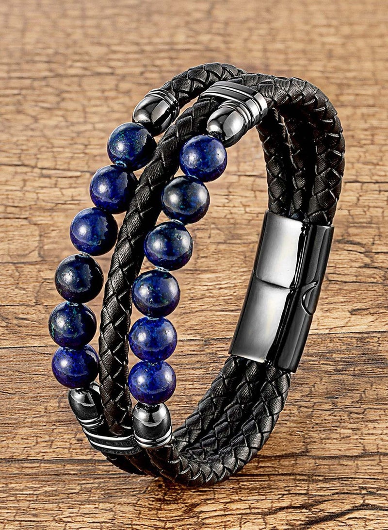 YL 4 Layers Stone Beaded Leather Bracelet Braided Wristband - Image 1