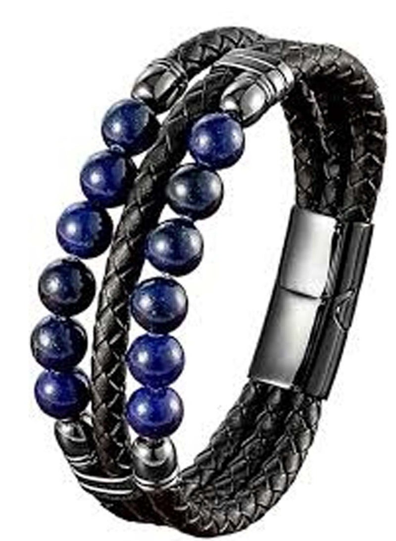 YL 4 Layers Stone Beaded Leather Bracelet Braided Wristband - Image 2