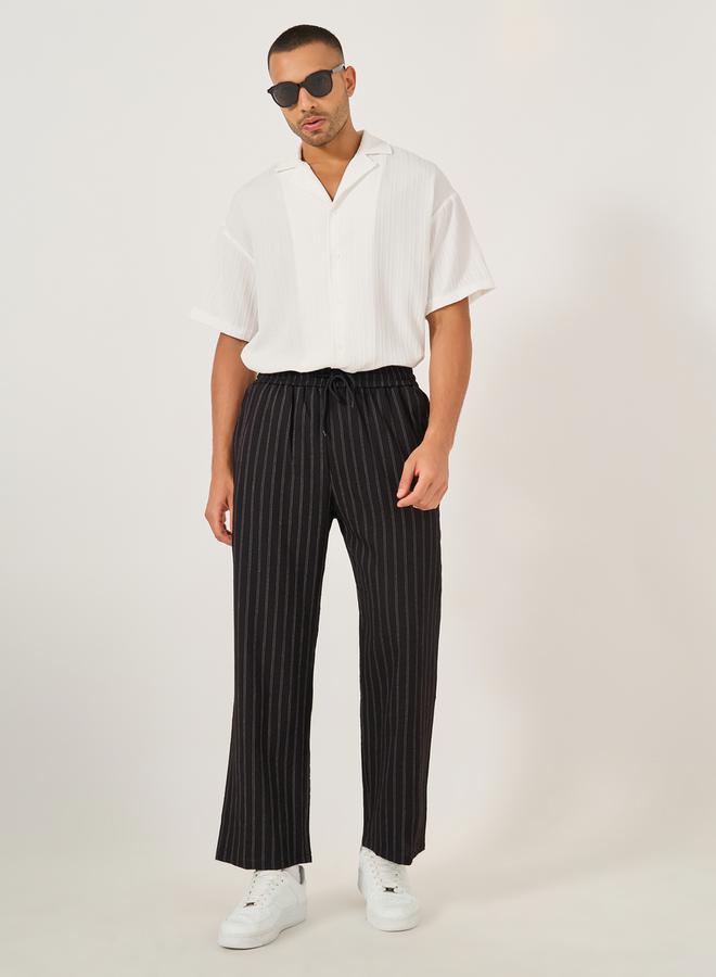 Styli Styli Striped Mid Rise Wide Leg Pants with Pockets - Image 1