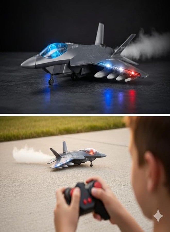 Jack Royal F-35 Warplane Remote Control Fighter Jet Military Aircraft Plane with Light Muisc & Smoke High Speed Remote Aeroplane Toy (Grey) - Image 3