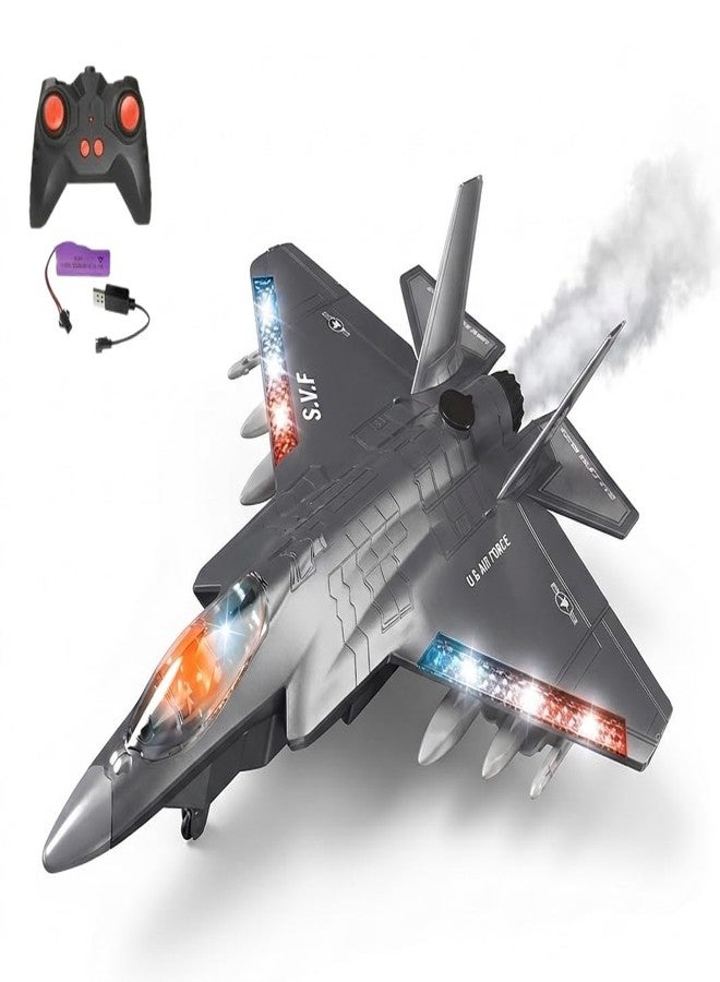 Jack Royal F-35 Warplane Remote Control Fighter Jet Military Aircraft Plane with Light Muisc & Smoke High Speed Remote Aeroplane Toy (Grey) - Image 1