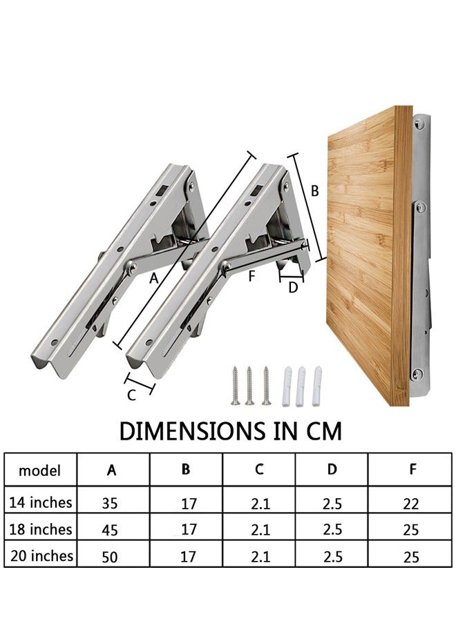 Folding Shelf Brackets 18 Inch, Max Load 300 lb, Heavy Duty Stainless Steel Collapsible Wall Mounted Shelf Brackets for DIY Table Work Bench, Space Saving DIY Bracket, 2 pcs  ﻿ - Image 2