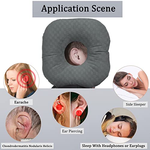 Wuronsa Ear Piercing Pillow for Side Sleepers, Pillow with an Ear Hole for CNH and Ear Pain Ear Inflammation Pressure Sores, O-Shaped Side Sleeping Pillow, Ear Guard Pillow (Dark Gray) - Image 2