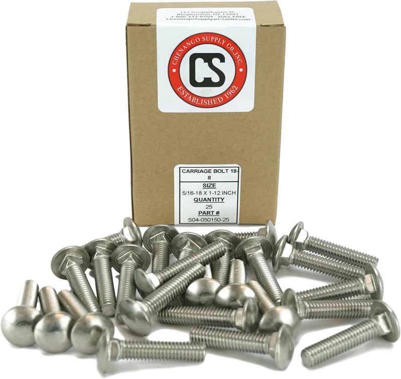 Chenango Supply Stainless 5/16-18 x 1-1/2inches Carriage Bolt (1inches to 5inches Lengths Available in Listing), 18-8 Stainless Steel,25 Pieces (5/16-18x1-1/2) - Image 2