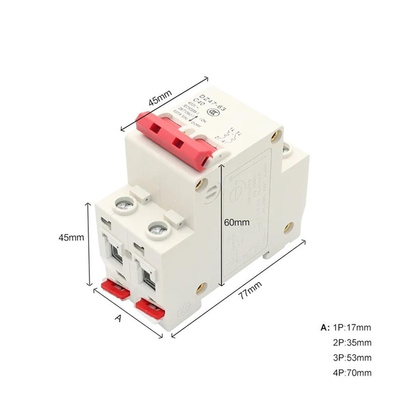 DZ47 63 2P 20A قاطع دائرة مصغر للسكك الحديدية دين MCB 400V AC مفتاح هواء منزلي - Image 4
