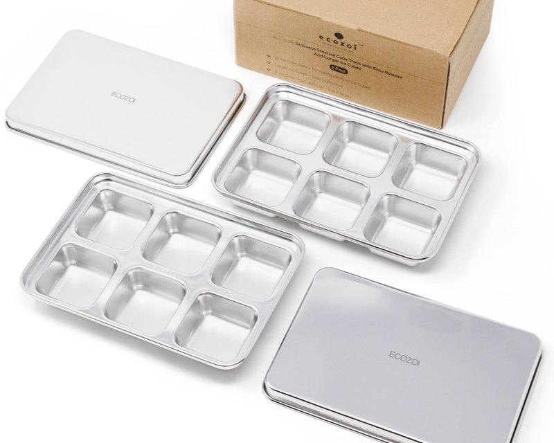 ecozoi Stainless Steel Ice Cube Trays 2 Pack with 12 Ice Cube Slots  Easy Release PlasticFree Zero Waste