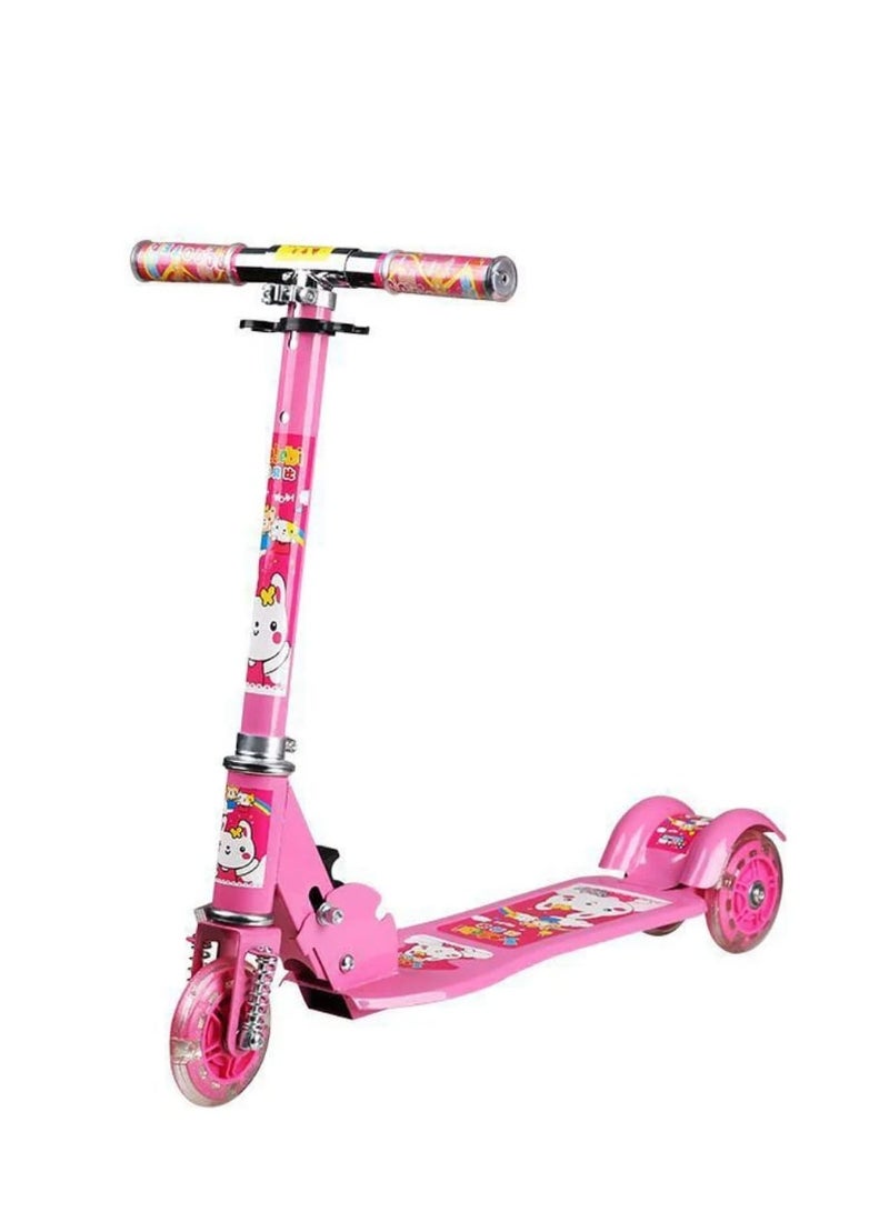 Three-wheeled children's scooter – foldable with adjustable height and fun cartoon design