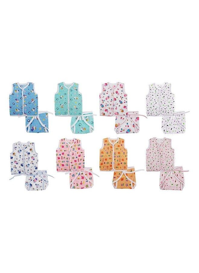 FARETO - New Born Baby'S Mosquito Net Bed Mattress (Size L 32 Inches B 18 Inches) And 8 Jhabla;Vest With 8 Single Layer Nappies Combo 0 6 Months Size L 12Inches B 10 Inches Multi - Image 1
