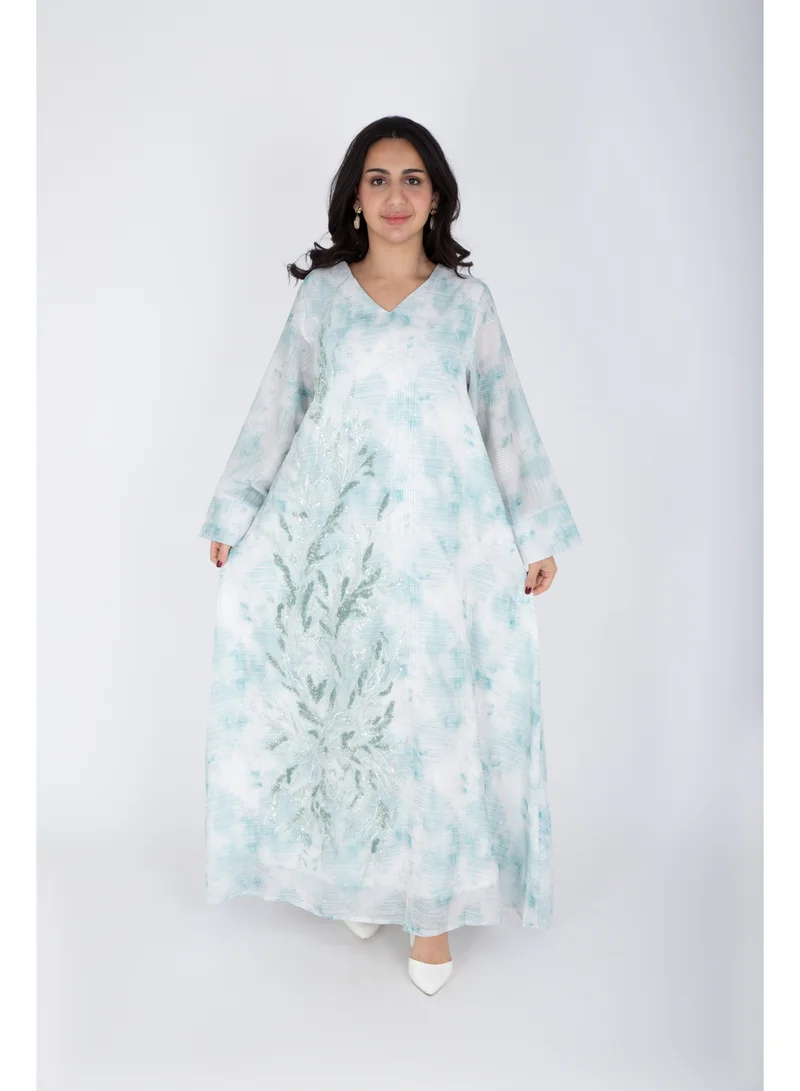 IKKXA  Delicate Design Crystal Embroidery Jalabiya  | Best Price UAE