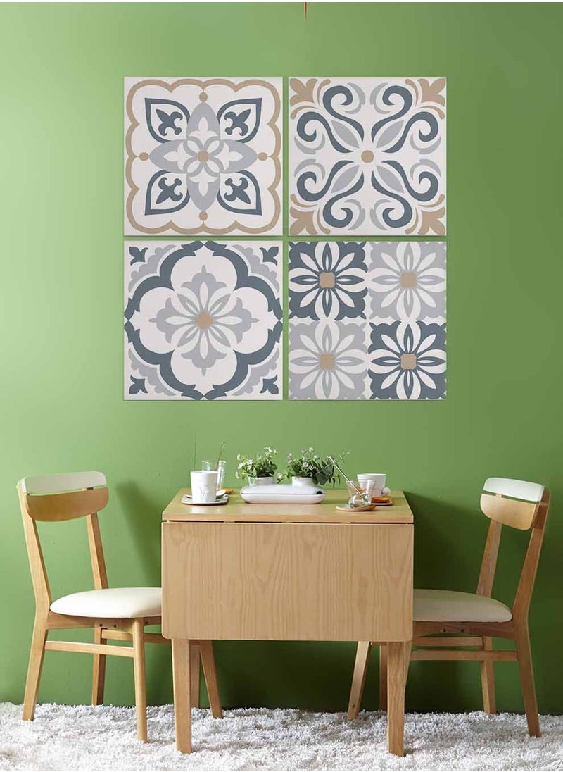 LOWHA Set Of 4 Framed Square Canvas Wall Arts Stretched Over Wooden Frame, Ceramic Tiles Painting, For Home, Living Room, Office Decor  - Image 1