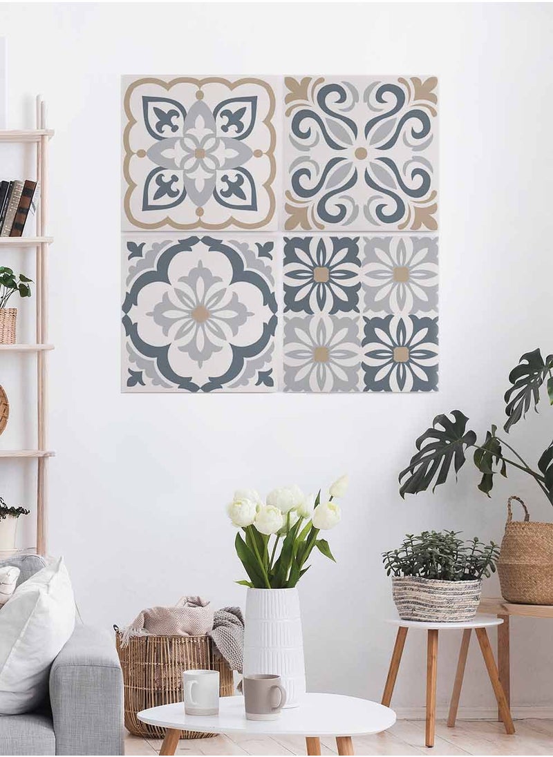LOWHA Set Of 4 Framed Square Canvas Wall Arts Stretched Over Wooden Frame, Ceramic Tiles Painting, For Home, Living Room, Office Decor  - Image 3
