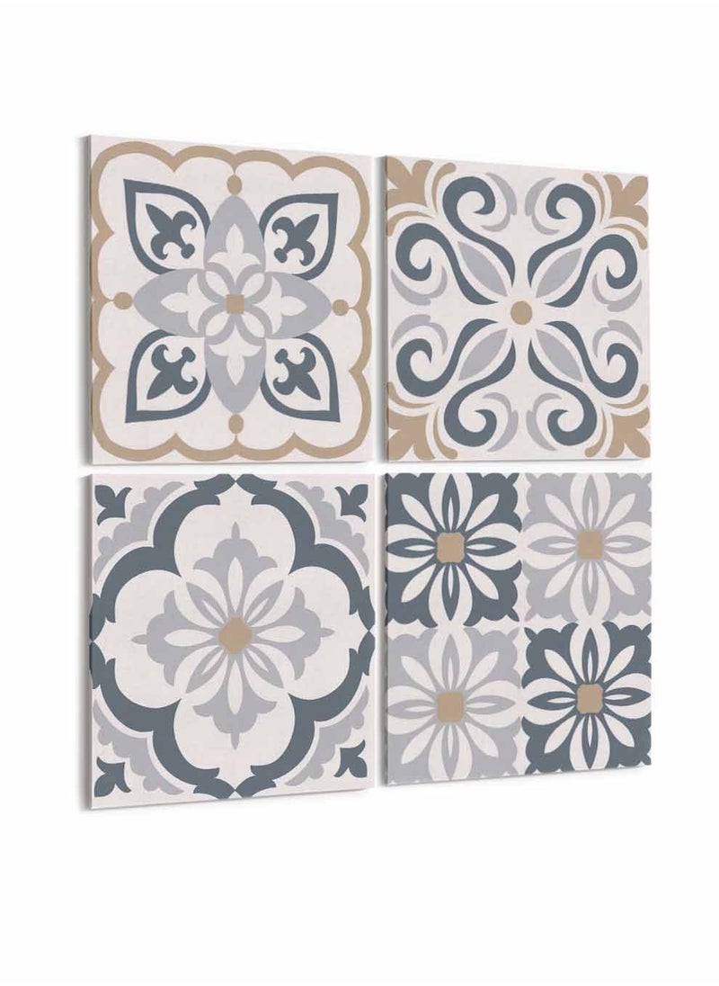 LOWHA Set Of 4 Framed Square Canvas Wall Arts Stretched Over Wooden Frame, Ceramic Tiles Painting, For Home, Living Room, Office Decor  - Image 4