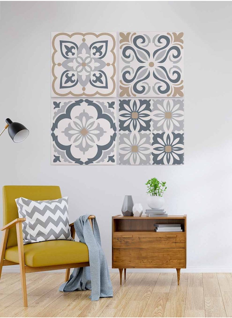 LOWHA Set Of 4 Framed Square Canvas Wall Arts Stretched Over Wooden Frame, Ceramic Tiles Painting, For Home, Living Room, Office Decor  - Image 2