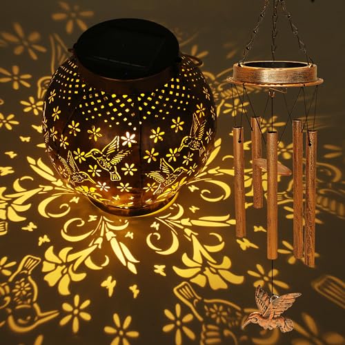 YJFWAL Hummingbird Wind Chimes for Outside Gifts for Mothers Day Woman Mom Grandma30 Metal Hanging Solar Lantern Wind Chimes Outdoor Garden Decor Memorial Windchimes for Patio Porch Yard - Image 3